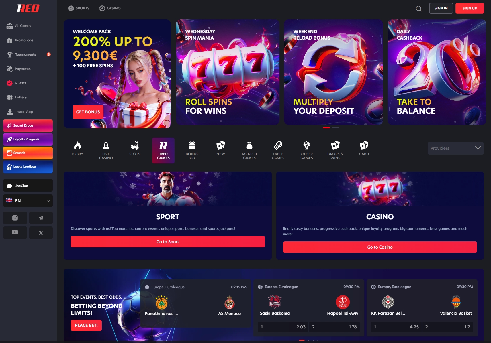 1Red casino